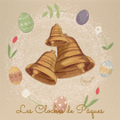 Cloche de Pâques entourée d'œufs colorés